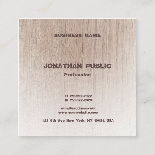 ウッドルック動揺して文字モノグラムクラステンプレート スクエア名刺 (裏面)