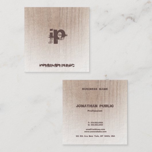 ウッドルック動揺して文字モノグラムクラステンプレート スクエア名刺 (正面/裏面)