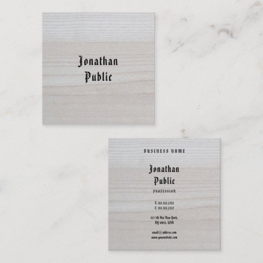 ウッドルック書付ミニマリストエレガントテンプレート スクエア名刺 (正面/裏面)