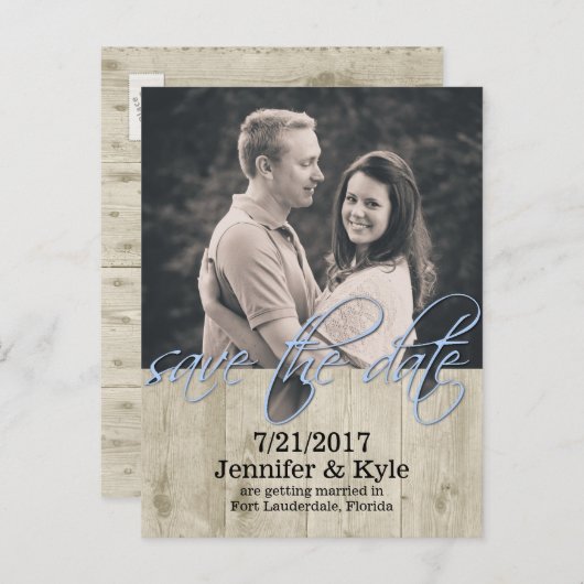 ウッドルック素朴ウェディング日付はがき保存 案内ポストカード (正面/裏面)