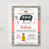 ウッドレッドプライド豚BBQ 1st誕生日招待状 招待状 (正面)