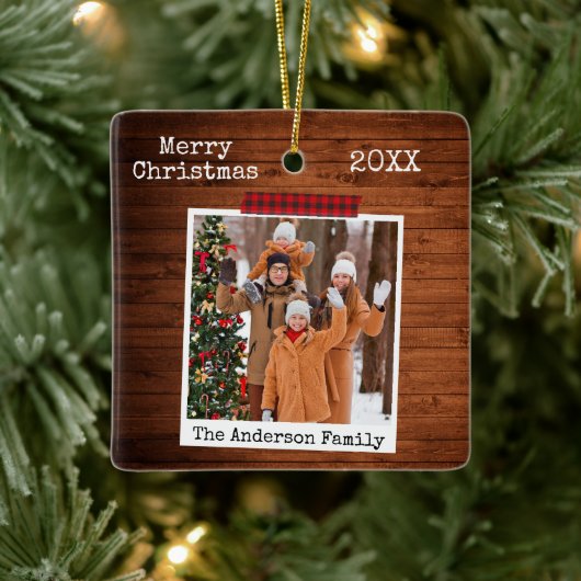 ウッドレッドプレイドクラフトテープインスタントフォトスタイル セラミックオーナメント (ツリー)