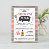 ウッドレッドプレイドピグ労働日BBQ招待状 招待状 (スタンド正面)