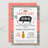 ウッドレッドプレイドピグ労働日BBQ招待状 招待状 (正面/裏面)