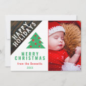 ウッドレッド素朴グリーンクリスマスツリーファミリーフォト シーズンカード (正面)