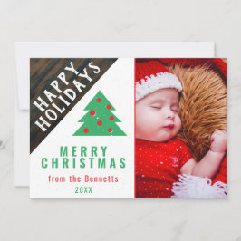 ウッドレッド素朴グリーンクリスマスツリーファミリーフォト シーズンカード