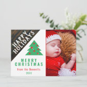 ウッドレッド素朴グリーンクリスマスツリーファミリーフォト シーズンカード (スタンド正面)