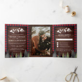 ウッドレッド素朴バッファロープレイドマウンテン結婚ズ 三つ折り招待状 (内部)