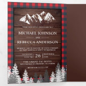 ウッドレッド素朴バッファロープレイドマウンテン結婚ズ 三つ折り招待状 (内部最初)