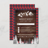 ウッドレッド素朴バッファロープレイドマウンテン結婚ズ 出欠カード (正面/裏面)