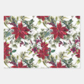 ウッドレッド素朴ポインセティアス松の針クリスマス ラッピングペーパーシート (正面2)