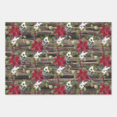 ウッドレッド素朴ポインセティアス松の針クリスマス ラッピングペーパーシート (正面)