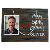 ウッドレッド素朴ワイングラス50th誕生日写真 ラージペーパーバッグ (裏面)