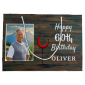 ウッドレッド素朴ワイングラス60th誕生日写真 ラージペーパーバッグ (裏面)