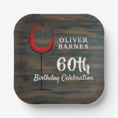 ウッドレッド素朴ワイン60thバースデーパーティー ペーパープレート (正面)