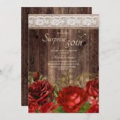 ウッドレッド素朴金ゴールドフラワーバーラップ50th 招待状 (正面/裏面)