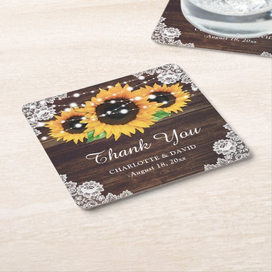 ウッドレパーソナライズされたースひま結婚わ スクエアペーパーコースター (アングル)