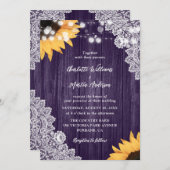 ウッドレースひまわりパープルウェディング招待状 招待状 (正面/裏面)