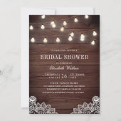 ウッドレースストリングライトフォトQRコードブライダルシャワー 招待状 (正面)