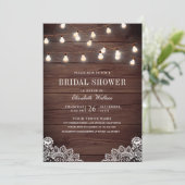 ウッドレースストリングライトフォトQRコードブライダルシャワー 招待状 (スタンド正面)