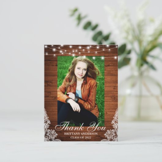 ウッドレースライト写真卒業ありがとう ポストカード (スタンド正面)