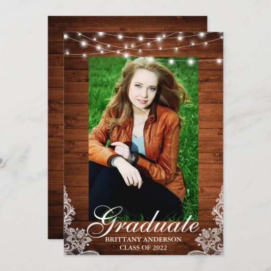 ウッドレースラ素朴イト写真卒業 案内状 (正面/裏面)