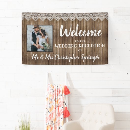 ウッドレース素朴ウェディングレセプションフォト 横断幕 (インサイチュ)