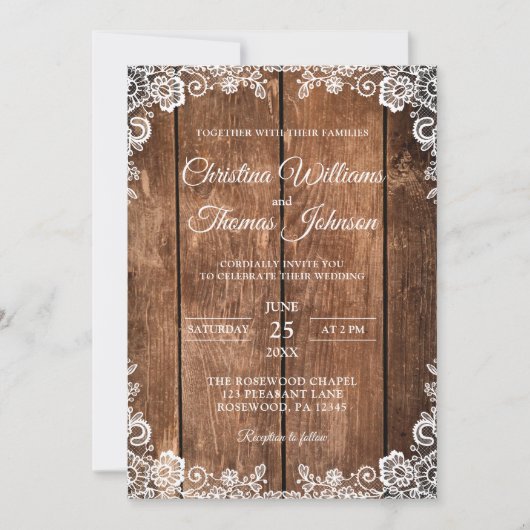 ウッドレース素朴カントリーウェディング招待状 招待状 (正面)