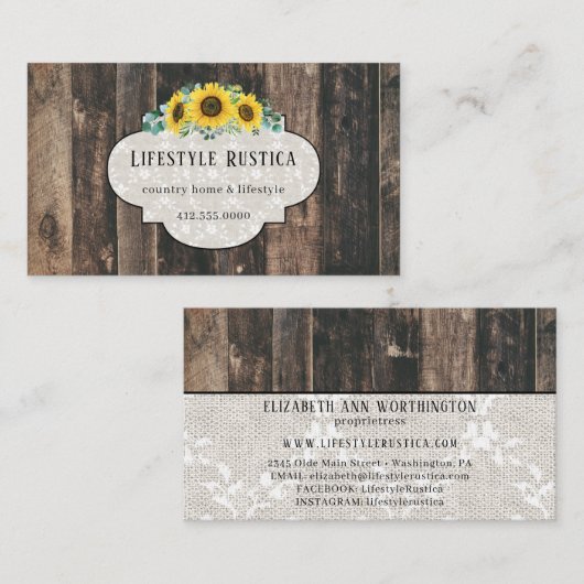 ウッドレース素朴シャビーひまわりグランジビジネス 名刺 (正面/裏面)