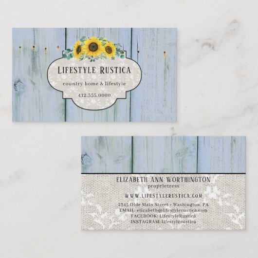 ウッドレース素朴シャビーひまわりグランジビジネス 名刺 (正面/裏面)