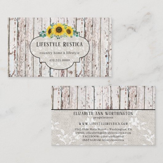 ウッドレース素朴シャビーひまわりグランジビジネス 名刺 (正面/裏面)