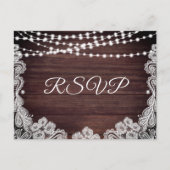 ウッドレース素朴ストリングライツウェディングRSVP インビテーションポストカード (正面)