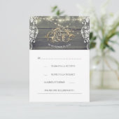 ウッドレース素朴ストリングライトウェディングRSVPカード 出欠カード (スタンド正面)