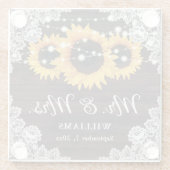 ウッドレース素朴ストリングライトサンフラワー結婚ズ ガラスコースター (裏面)