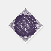ウッドレース素朴ストリングライトパープル結婚ズ スタンダードカクテルナプキン (角)