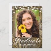 ウッドレース素朴ストリングライト写真卒業 案内状 (正面)