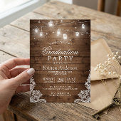 ウッドレース素朴ストリングライト卒業パーティー 招待状