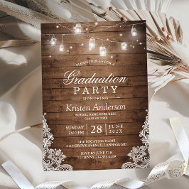 ウッドレース素朴ストリングライト卒業パーティー 招待状