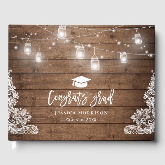 ウッドレース素朴ストリングライト卒業式 ゲストブック (正面)