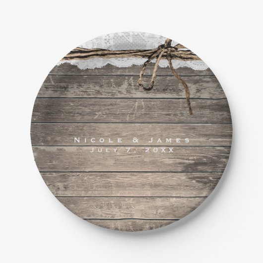 ウッドレース素朴ツインロマンチックなウェディングレセプション ペーパープレート (正面)