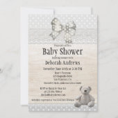 ウッドレース素朴テディベア赤ちゃんシャワー招待状 招待状 (正面)
