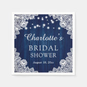 ウッドレース素朴ネイビーブルーブライダルシャワーナプキンス スタンダードカクテルナプキン (正面)