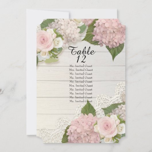 ウッドレース素朴バラあじさいテーブルのシーティングリスト 招待状 (裏面)