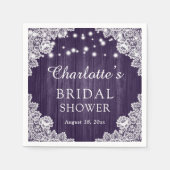 ウッドレース素朴パープルブライダルシャワーナプキンス スタンダードカクテルナプキン (正面)