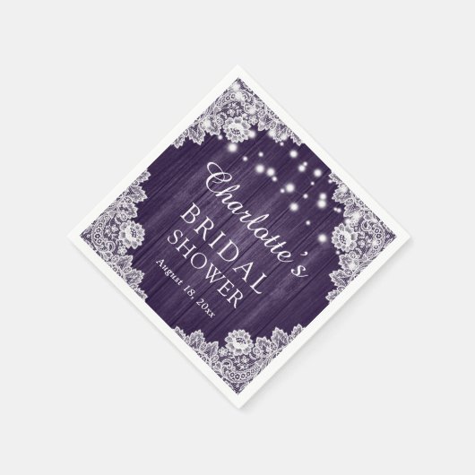 ウッドレース素朴パープルブライダルシャワーナプキンス スタンダードカクテルナプキン (角)