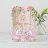 ウッドレース素朴ピンクフローラベビーシャワー 招待状 (スタンド正面)