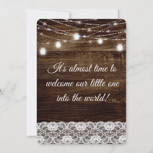 ウッドレース素朴メイスンジャイルライトベビーシャワー 招待状 (裏面)