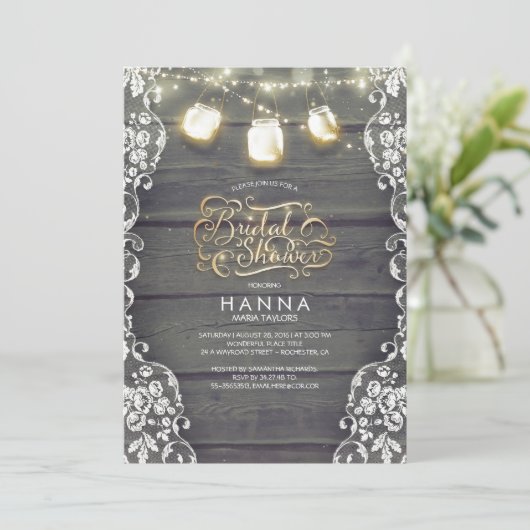 ウッドレース素朴メイスンジャールライトブライダルシャワー 招待状 (スタンド正面)