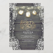 ウッドレース素朴メイスンジャールライトブライダルシャワー 招待状 (正面/裏面)