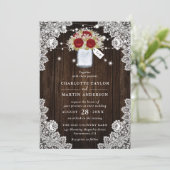 ウッドレース素朴レッドローズベビーの息の結婚間 招待状 (スタンド正面)